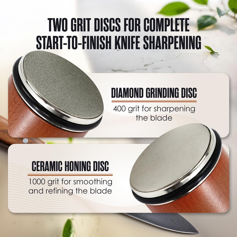 Houseables Rolling Knife Sharpener Tool, Diamond & Ceramic Disks, Magnetic