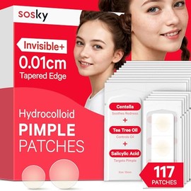 Sosky Pimple Patches for Face, Hydrocolloid Acne Patches, Zit Sticker for Face and Skin, Pimple Patches for Covering Zits, Blemishes with Salicylic Acid 117 Count