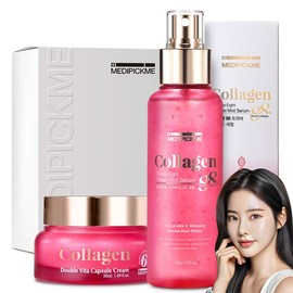 Medi Pick Me Low Molecular Collagen PDRN Cosmetic 2-piece Set Highly Concentrated Elasticity Improvement Brightening Vitamin Double Capsule Cream Mist Moisture Moisturizing Anti-Aging / 메디픽미 저분자 콜라겐 PDRN 화장품 2종 세트 고농축 탄력 개선 브라이트닝 비타민 더블캡슐 크림 미스트 수분 보습 안티에이징