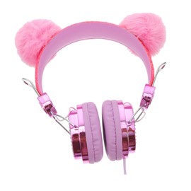 Mipcase Cat Ear Headphones for Kids Over Ear Design Rhinestone and Fur Balls Adjustable Headset Microphone for Travel and School Glittering Children's Earphones Random Color