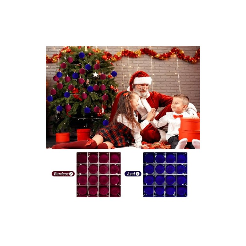 16 Piezas Esferas Navideñas de Terciopelo de 6 cm, Bolas de