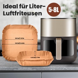 KitchenBoss Pack of 100 Airfryer Baking Paper for Hot Air Fryer: 20-24 cm Air Fryer Baking Paper Non-Stick Waterproof Oil-Proof Disposable Trays Air Fryer Parchment Paper Liner for Cosori, Oven