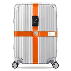 Veki Cross Luggage Straps Suitcase Strap TSA Approved with Lock Adjustable Travel Suitcase Straps Suitcase Strap with Name ID Packing Straps (Orange, 1 Piece)