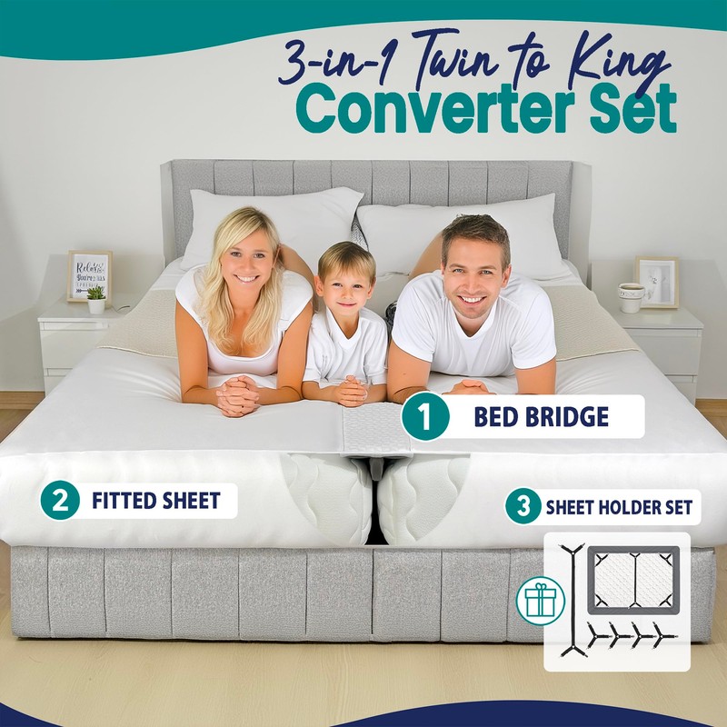 3-in-1 Fitted Sheet Attached Bed Bridge Twin (XL) to King