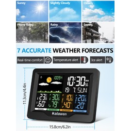 Kalawen Home Wireless Weather Station Multiple Sensors with Atomic Clock, Indoor/Outdoor Thermometer Wireless Humidity Barometer Monitor