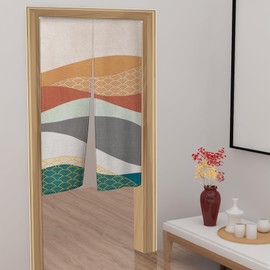 Leowefowa Long Type Japanese Noren Doorway Curtain Boho Colorful Wave Window Treatment Door Hanging Traditional Painted Tapestry for Kitchen Sushi Bar Home Decor 33.5"x 70.9"