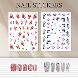 FANDAMEI Nail Stickers for Nail Art, 5D Embossed Flower Nail Stickers, Nail Decals, 10 PCS Self-Adhesive Nail Art Sticker, Floral Nail Decorations