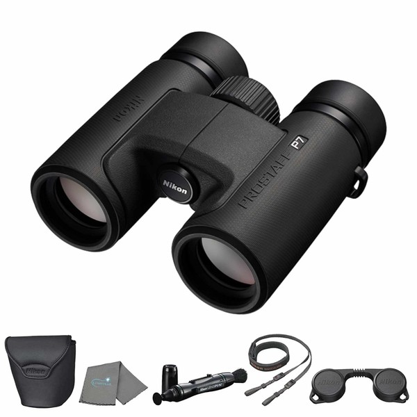 Nikon PROSTAFF P7 8x30 (16770) Black Binoculars Bundle with Lens Pen and Cleaning Cloth, Compact Binoculars for Adults for Hunting, Bird Watching, and Hiking Essentials, Zoom Optics Lightweight Travel