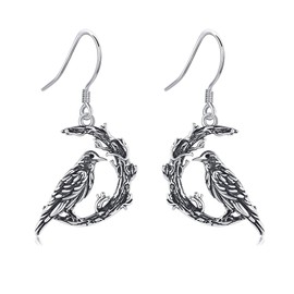 Raven Earrings 925 Sterling Silver Moon Crow Earrings Gothic Jewellery Gift for Women Ladies, Sterling Silver, No Gemstone