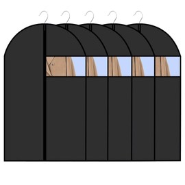 Agogue Pack of 5 Suit Garment Bags, Transport Bag, Protective Cover, Garment Bags with Zip, 100 x 60 cm, for Business Suits, Coats, Jackets, Children's Clothing etc., Black, Model Unisex