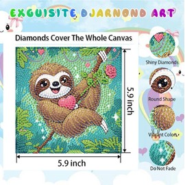 cviokrdu Sloth Diamond Art Kits for Kids with Frame - Animal Diamond Art for Kids Ages 4 8 12, Animals Gem Painting Kit for Gift Home Wall Decoration(7x7inch)