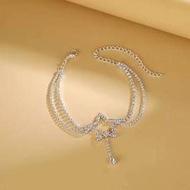 Suite P Women's Fashion Crystal Star Anklet Chain w/ Adjustable Sizing and Dangle Fob