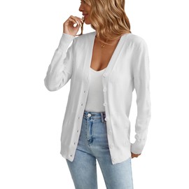 Famulily Women's Fall Open Front V Neck Cardigan Oversized Casual Slouchy Special Ribbed Block Pattern Sweaters White XXL