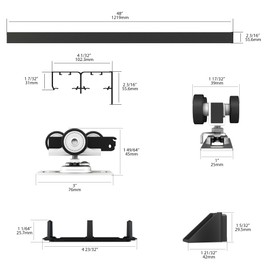 Sdstone Heavy Duty Bypass Door Hardware 48"/4FT,Aluminum Sliding Closet Door Track Hardware for Cabinet Closet, Pocket Door Track Rail Set for 2 Door System,Smoothly and Quietly,Black