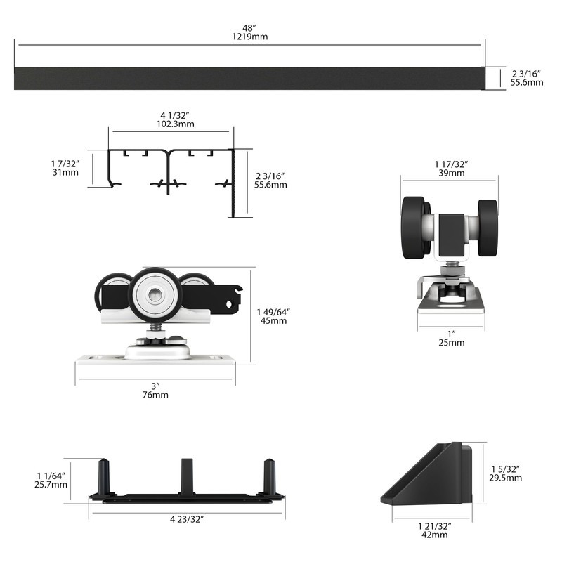 Sdstone Heavy Duty Bypass Door Hardware 48"/4FT,Aluminum Sliding Closet Door
