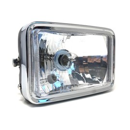 Alchemy Parts Retro-Style Motorcycle Rectangular 12V Headlight in Gloss Black | E-Marked/Homologated | High & Low Beam with Sidelight