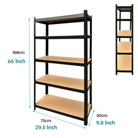 Bowoshen Storage Shelves 5-Tier 66in Height Garage Shelving Unit Rack Metal Shelf Heavy Duty 353lb Load per Tier, Adjustable Utility Shelves for Garage, Warehouse, Living Room, Office (66" Black)