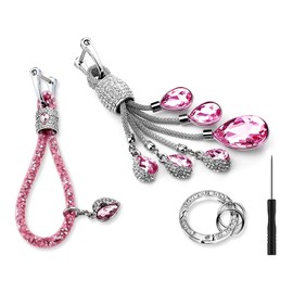 RXXR 2 Pieces Crystal Key Chain Glitter Fashion Keychain Accessories with Sparkly Rhinestones Car Keychain, Glittery Pink, Unit size