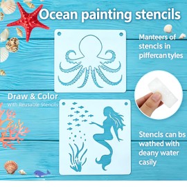 80Pcs Ocean Animal Painting Stencils Set, Reusable 7.6CM Sea Life Marine Creature Templates, DIY Art Craft Stencils for Kids Adults, Ideal for Wood, Canvas, Wall and Home Decoration