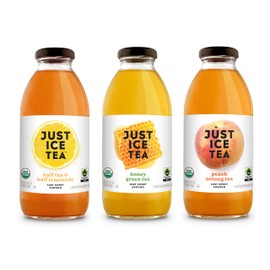 Just Ice Tea Organic Iced Tea, 3 Flavor Variety, 16 Fl Oz Glass Bottles (Pack of 12)