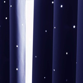 NICETOWN Kids Curtains, Navy Blue Romantic Star Curtains Thermal Insulated Blackout Curtains for Kids Teenagers Bedroom Small Window (W52 x L63, Set of 2)