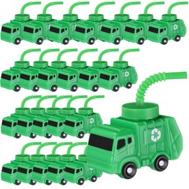 Tanlade Truck Birthday Party Favor Gifts Supplies Garbage Truck Cups with Straws,10 oz Plastic Garbage Truck Shape Cup Reusable Car Party Garbage Truck Birthday Party Favor(24 Sets)
