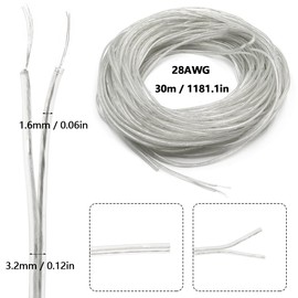 GOIYZTTR 30M Transparent Electrical Wire 2 Core Transparent PVC Cable Wire 28AWG Flat Electrical Wire Flexible Outer Diameter 1.6 * 3.2mm For Low-Power Household Electrical Appliances
