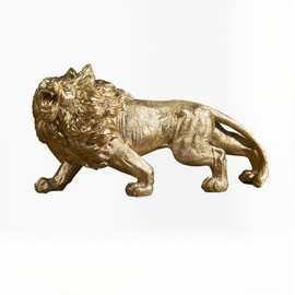 YANTIANCAI Decorative Roaring Lion Statue Figurine Sculpture Resin Collectible Gifts Office Home Decor Desk Accessories Decoration Gift 12.2 x 6.3 x 3.9 inches Gold (Roaring Lion)
