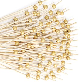 100 Pcs Cocktail Picks, 12 CM Toothpicks for Appetizers, Bamboo Cocktail Sticks Skewers for Drinks, Desserts, Charcuterie, Wedding Party Fancy Toothpicks, Gold Pearl Mini Food Picks Decorative