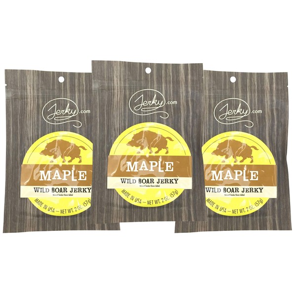 Jerky.com's Maple Boar Jerky - 3 PACK - The Best Wild Game Hog Jerky on the Market - 100% Whole Muscle Boar - No Added Preservatives, No Added Nitrates and No Added MSG - 5.25 total oz.