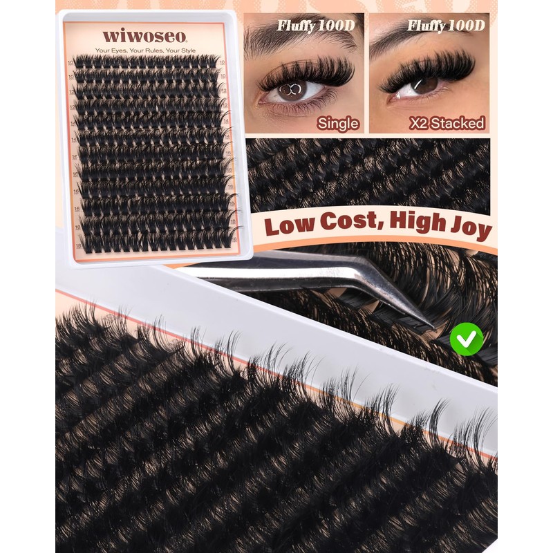 Lash Clusters Kit Fluffy 100D Thick Eyelash Clusters 10-18MM 192pcs