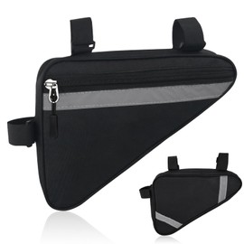 Lunaanda Bicycle Bag Frame, Waterproof Bicycle Triangle Bag with Reflective Strips, 2L Oxford Frame Bag Bicycle for MTB Mountain and Road Bikes, Bicycle Tool Bag, Black