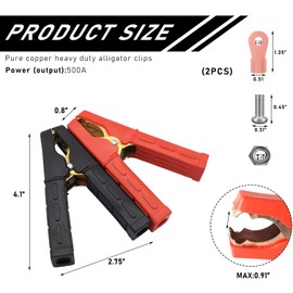 povtii 2 PCS Heavy Duty Insulated Alligator Clips, 500A Battery Jumper Cable Clamps, Crocodile Clamps Battery Charger Clips for Car Automotive Boats, Universal Car Accessories