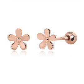 Meissa Floral Screw Back Stud Earrings for Girls Women Kids 925 Sterling Silver Hypoallergenic Ball Back Earrings Gold Rose Gold Plated Piercing Earrings, Rose Gold