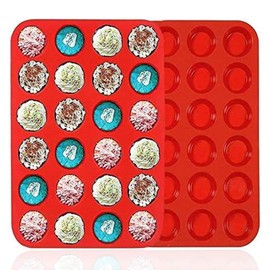 Premium Silicone Mini Muffin & Cupcake Baking Pan Large Non Stick 24 Cup Cookies Molds Bakeware Tin Soap Tray Mould by Meiso (Set of 2) (Red)