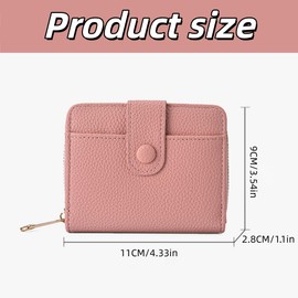 EYWILYWI Small Leather Wallet for Women, Bifold Card Holder Ladies Purse with Zipper Coin Pocket Multiple Card Slots ID Window Minimalist PU Leather Organizer (Pink)