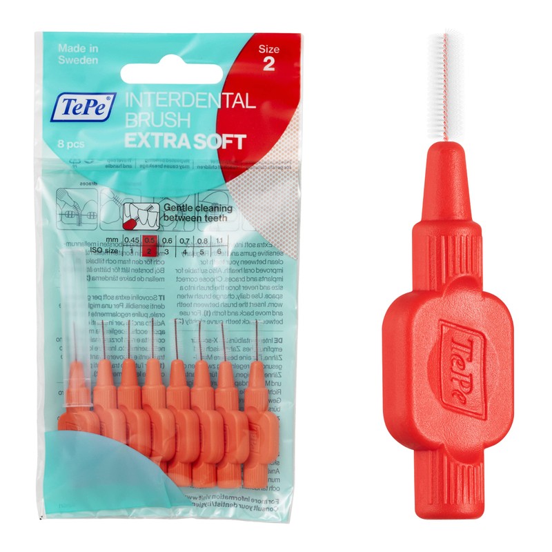 TePe TePe Interdental Brush, Extra Soft, Red, 0.5mm/ISO 2, 8pcs,