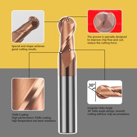 AYCHOLIZ 5PCS Ball Nose Carbide End Mill Set HRC55 CNC Cutter Router Bits 2 Flute Spiral Milling Tool Radius 1mm 1.5mm 2mm 3mm 4mm Milling Cutter