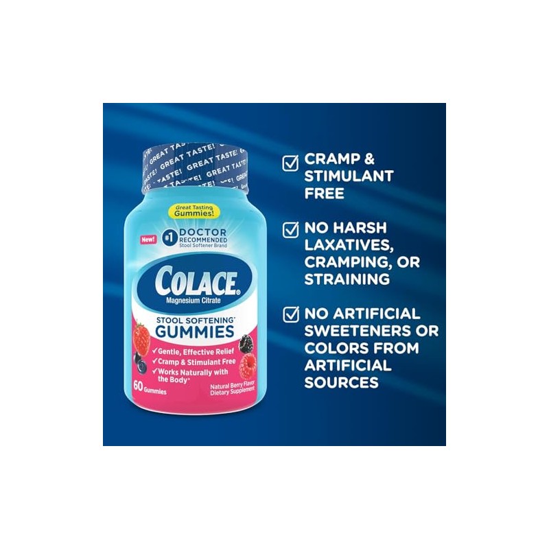Colace Stool Softener Gummies, Gentle Dependable Constipation Relief Magnesium Citrate