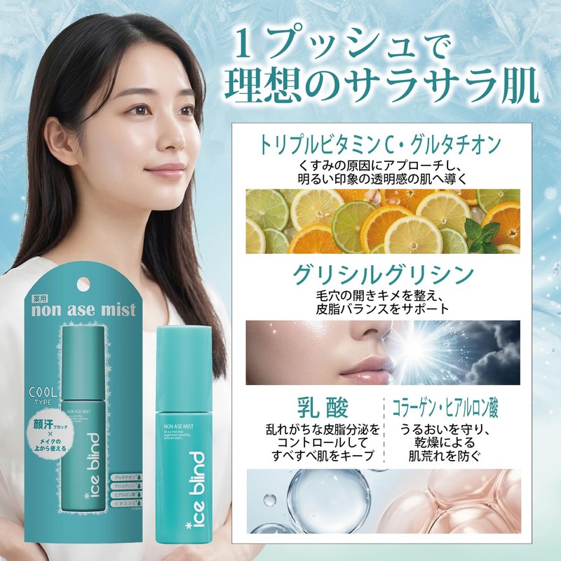 ICE BLIND ノンアセミスト 医薬部外品 顔汗 ブロック 制汗ミスト 冷感 化粧崩れ防止 制汗剤