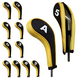 12 pieces Golf Head Covers, 3-9, Pw, Aw, Sw, Lw, Lw, Waterproof Zippered Golf Club Head Cover Protective Cover, Wedge Head Cover with Number Label Golf Accessory for Men Women (yellow)