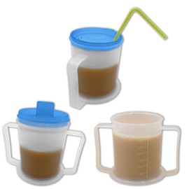 Life Healthcare Plastic Drinking Cup for Disabled Adults with Easygrip Handles AntiSplash Spout and Travel Lid, 300ml