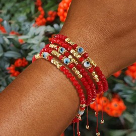 Bohxantium Evil Eye Bracelet for Women Men Adjustable Red String Bracelet Evil Eye Spiritual Jewelry Protection Lucky Gold Beaded Healing Crystal and Natural Stone Good Luck Gift for Best Friend