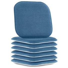 Elegant Comfort 6 Pack Chair Cushion Covers - Skid-Proof Rubber Backing - 16 x 16 Inch - Thick Dining Square Shape Seat Covers - Comfortable Textured Chair Pads with Ties - Honeycomb Pattern, Blue