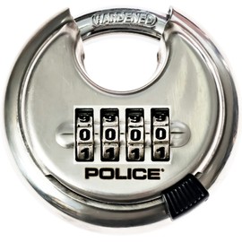 POLICE Combination Lock with Hardened Steel Shackle Heavy Duty Keyless 4 Digit Combo Disc Lock Stainless Steel Padlock