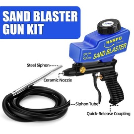 NANPU Light-Duty Air Sandblaster Gun Kit with Siphon & Gravity Feed, Ceramic Nozzle, Metal Body, for Small Project Surface Prep, Paint & Rust Removal, Metal/Wood/Glass Etching, Requires Air Compressor
