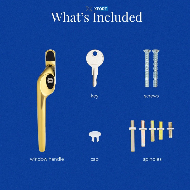 XFORT Cranked Locking Window Handle Installation Kit in Polished Brass,
