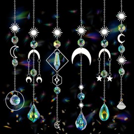 6 Pcs Sun Catchers Indoor Window, Colorful Crystal Suncatcher Prism for Windows Hanging Outdoor Garden Home Balcony Ceiling Wall Room Decor Aesthetic Wedding Party Rainbow Maker Ornaments Gifts
