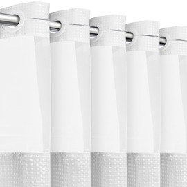 Curoayood no Hook Waffle White Shower Curtain,Mesh Window Top with Weighted Waterproof Fabric Curtains for Bathtub and Washroom 35x72 inch