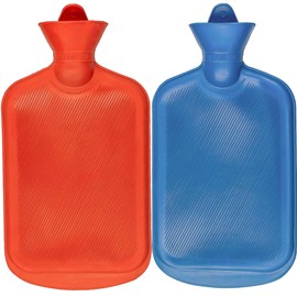 SteadMax 2 Hot Water Bottles, Natural Rubber -BPA Free- Durable Hot Water Bag for Hot Compress and Heat Therapy, Red and Blue (2 Pack)